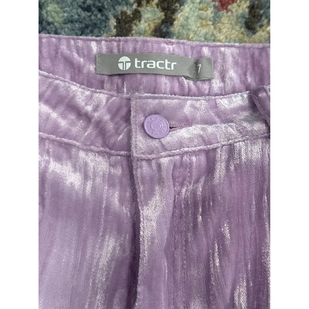Tractr Cargo Pants Girls 7 Lavender Crushed Velvet Wide Leg EUC